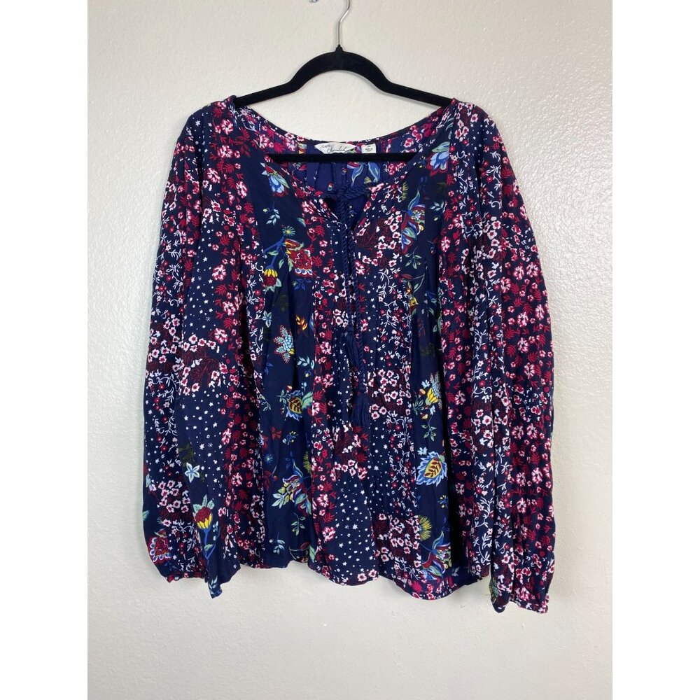 Cafe Marrakesh Floral Boho Peasant Top Blouse Womens Plus Size 3X Blue Pink
